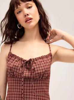 Mini-check linen-blend minidress