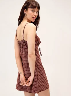 Mini-check linen-blend minidress