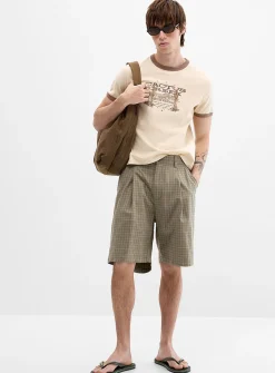 Mini-check pleated Bermudas