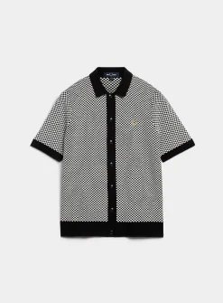Mini-check polo-collar cardigan