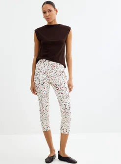 Mini-flower stretch denim capri legging