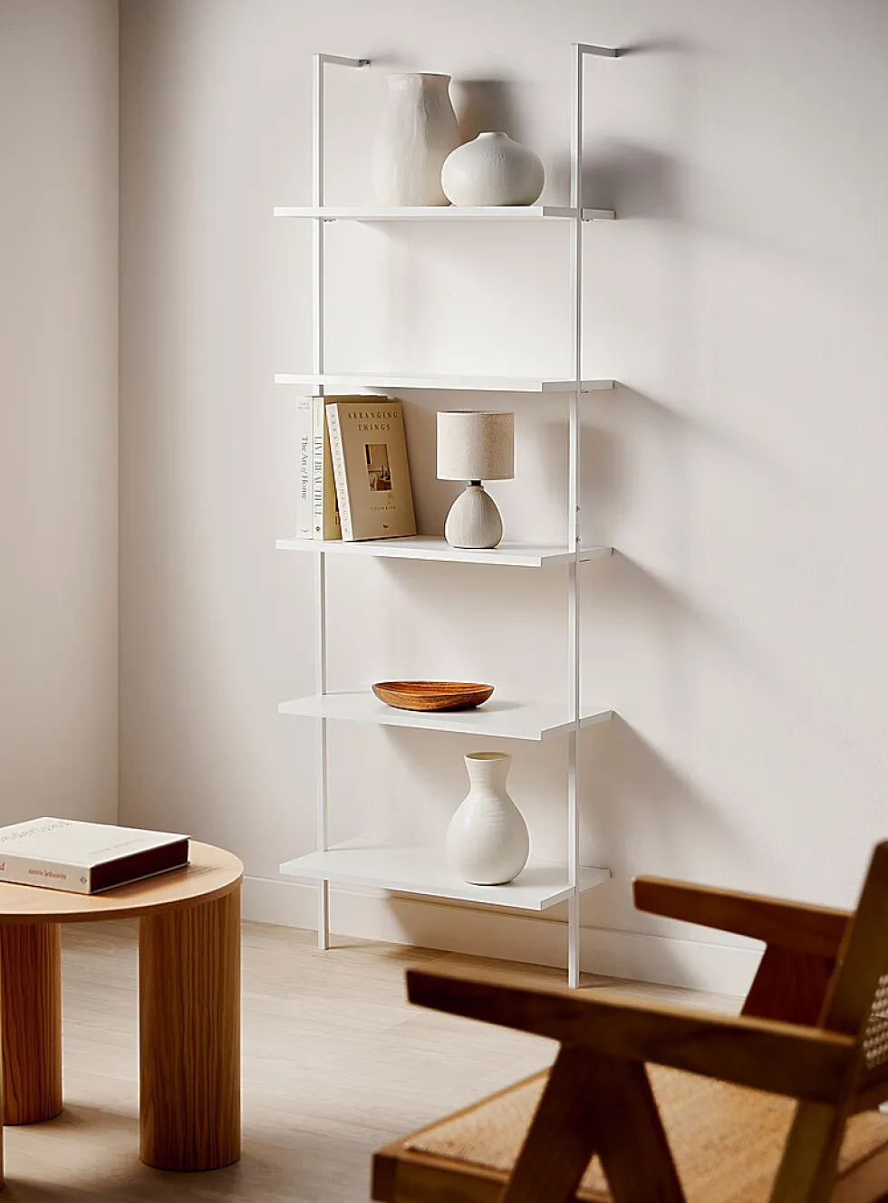 Minimalist ladder-shaped bookshelf