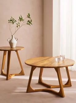 Minimalist rounded teakwood coffee table