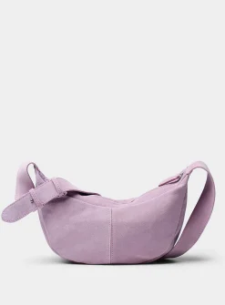 Minimalist suede half-moon hobo bag