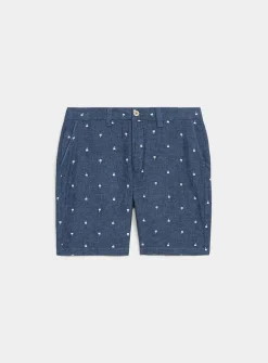 Mini-pattern cotton and linen Bermudas