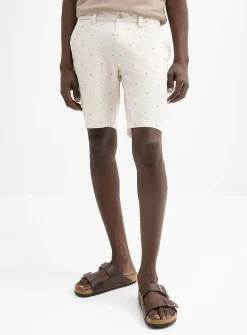 Mini-pattern cotton and linen Bermudas