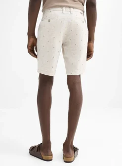 Mini-pattern cotton and linen Bermudas