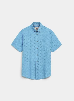 Mini-pattern cotton-linen shirt
