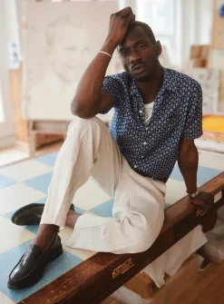 Mini-pattern cotton-linen shirt