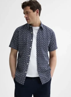 Mini-pattern cotton-linen shirt