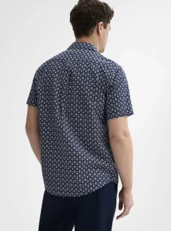 Mini-pattern cotton-linen shirt