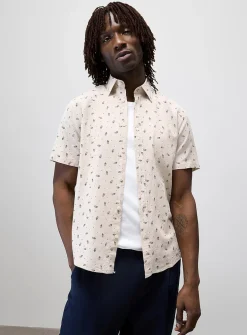 Mini-pattern cotton-linen shirt