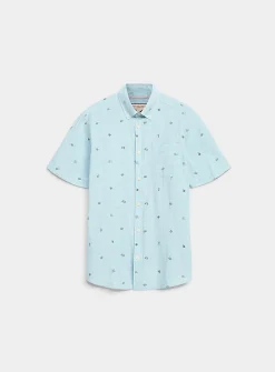 Mini-pattern cotton-linen shirt