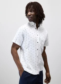 Mini-pattern cotton-linen shirt