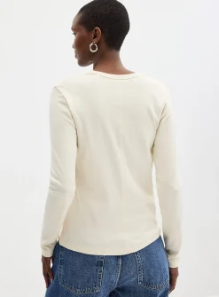 Mini-ribbing long-sleeve T-shirt