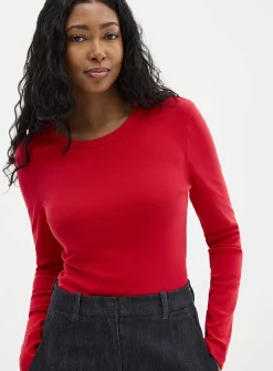 Mini-ribbing long-sleeve T-shirt