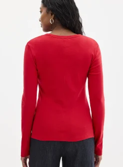 Mini-ribbing long-sleeve T-shirt