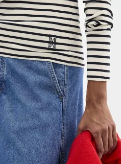 Mini-ribbing striped long-sleeve T-shirt