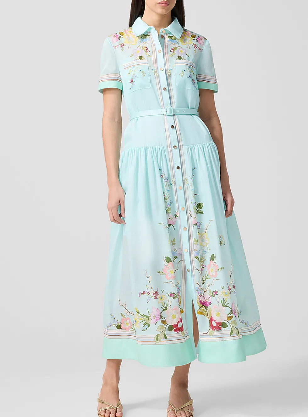 Mint-coloured floral shirt dress