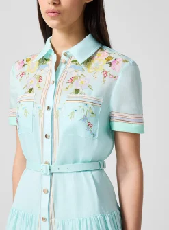 Mint-coloured floral shirt dress