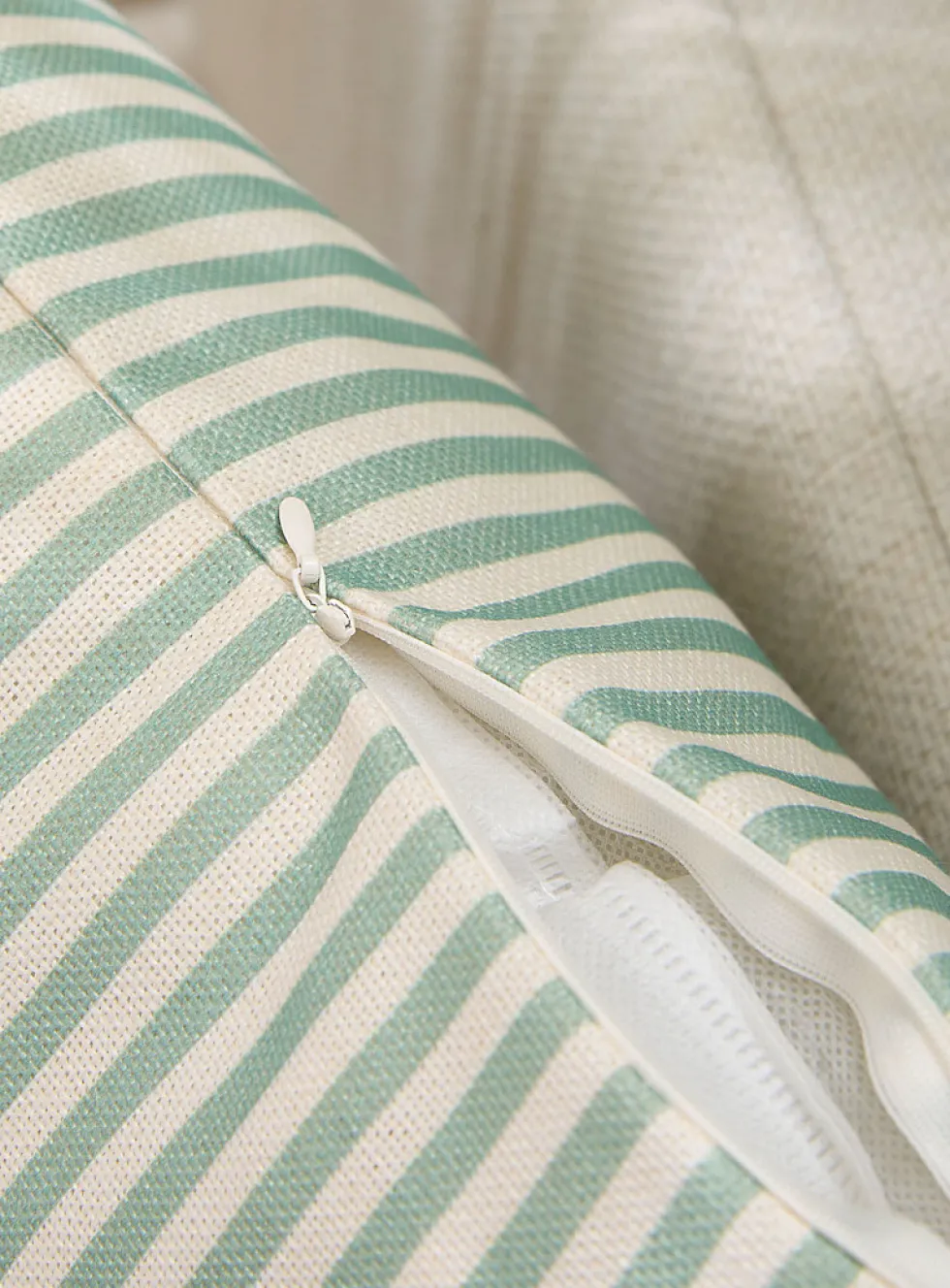 Mint-green stripe removable-cover outdoor cushion