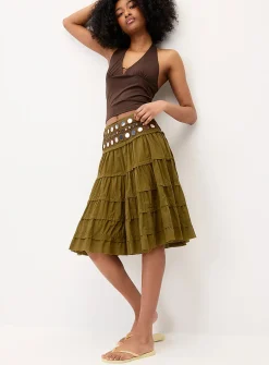 Mirror-waist midi skirt
