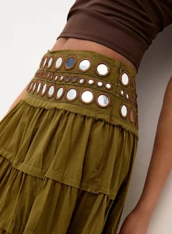Mirror-waist midi skirt