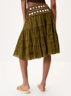 Mirror-waist midi skirt
