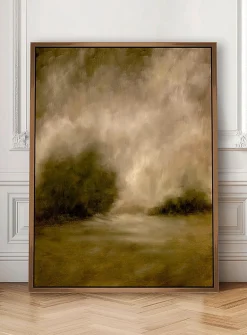 Misty field framed art print