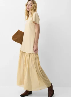 Mixed material long T-shirt dress