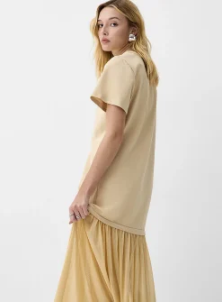 Mixed material long T-shirt dress
