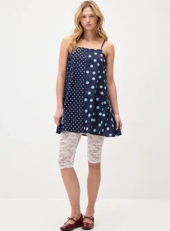 Mixed polka dots boxy-fit minidress