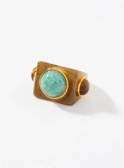 Mixed stone rectangular ring