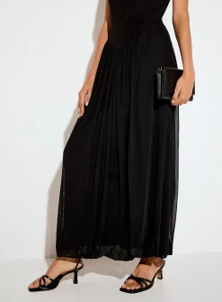 Mixed-material mock-neck maxi sleeveless dress