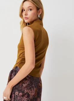 Mock-neck ruched-waist interlock cami