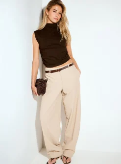 Mock-neck ruched-waist interlock cami