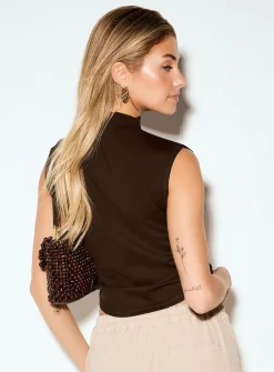 Mock-neck ruched-waist interlock cami