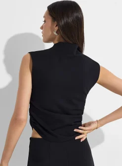 Mock-neck ruched-waist interlock cami
