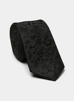Monochrome flower satiny tie