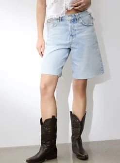 Montana frayed trim light blue denim Bermuda short