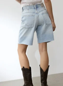 Montana frayed trim light blue denim Bermuda short