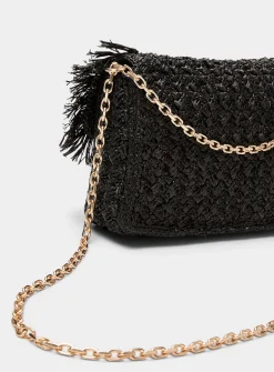 Moon crocheted raffia evening bag