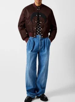 Moon Laser pleated straight jeans