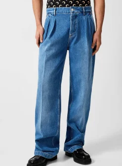 Moon Laser pleated straight jeans