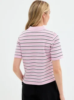 Moss-stitch striped knit cardigan