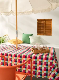 Multicoloured checkerboard umbrella tablecloth