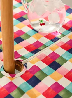 Multicoloured checkerboard umbrella tablecloth