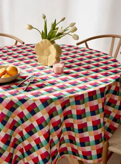 Multicoloured checkerboard tablecloth