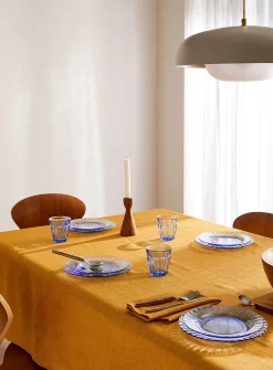 Mustard yellow textured tablecloth