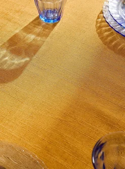Mustard yellow textured tablecloth